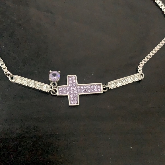Sterling Silver Bracelet - Purple Cross - Picture 1 of 4